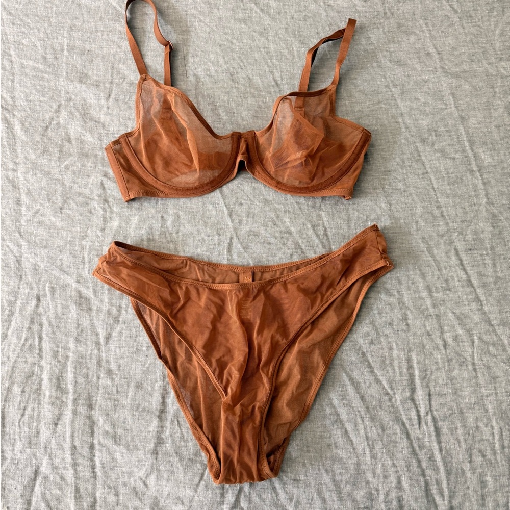 SKIMS mesh Sheer Tan Bra Set